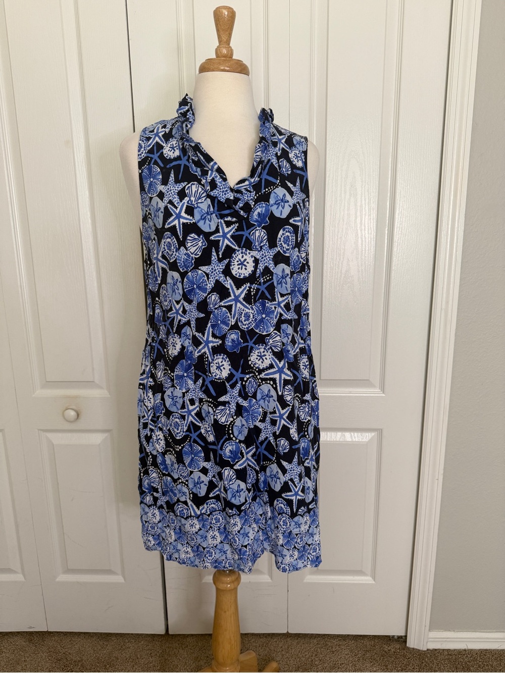 Crown & Ivy Blue Seashell Print Sleeveless Dress Size Large